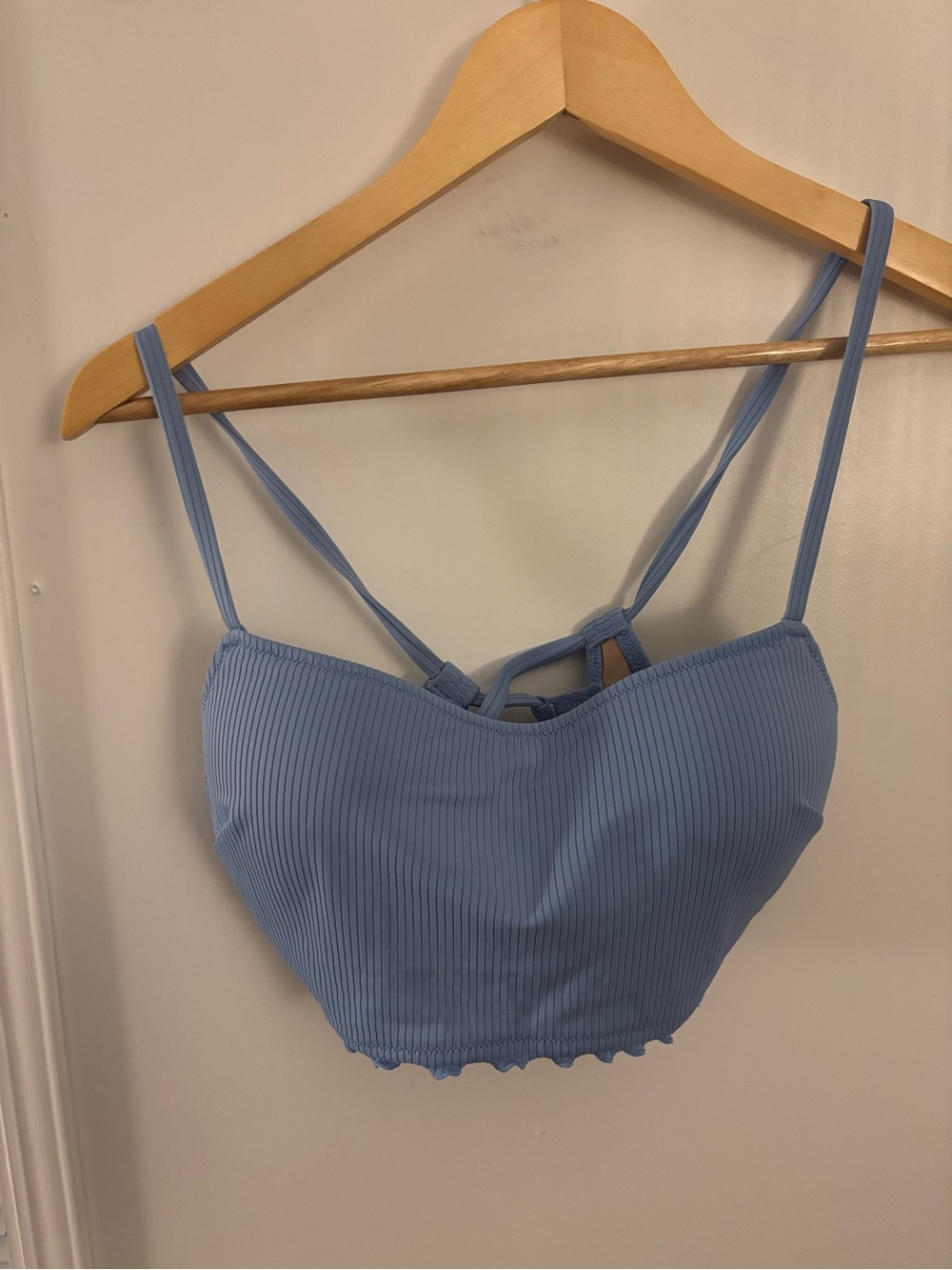 Light Blue bikini swimsuit top with supportive built in cups